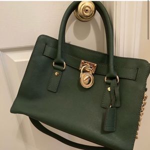 Michael Kors Hamilton small green handbag purse